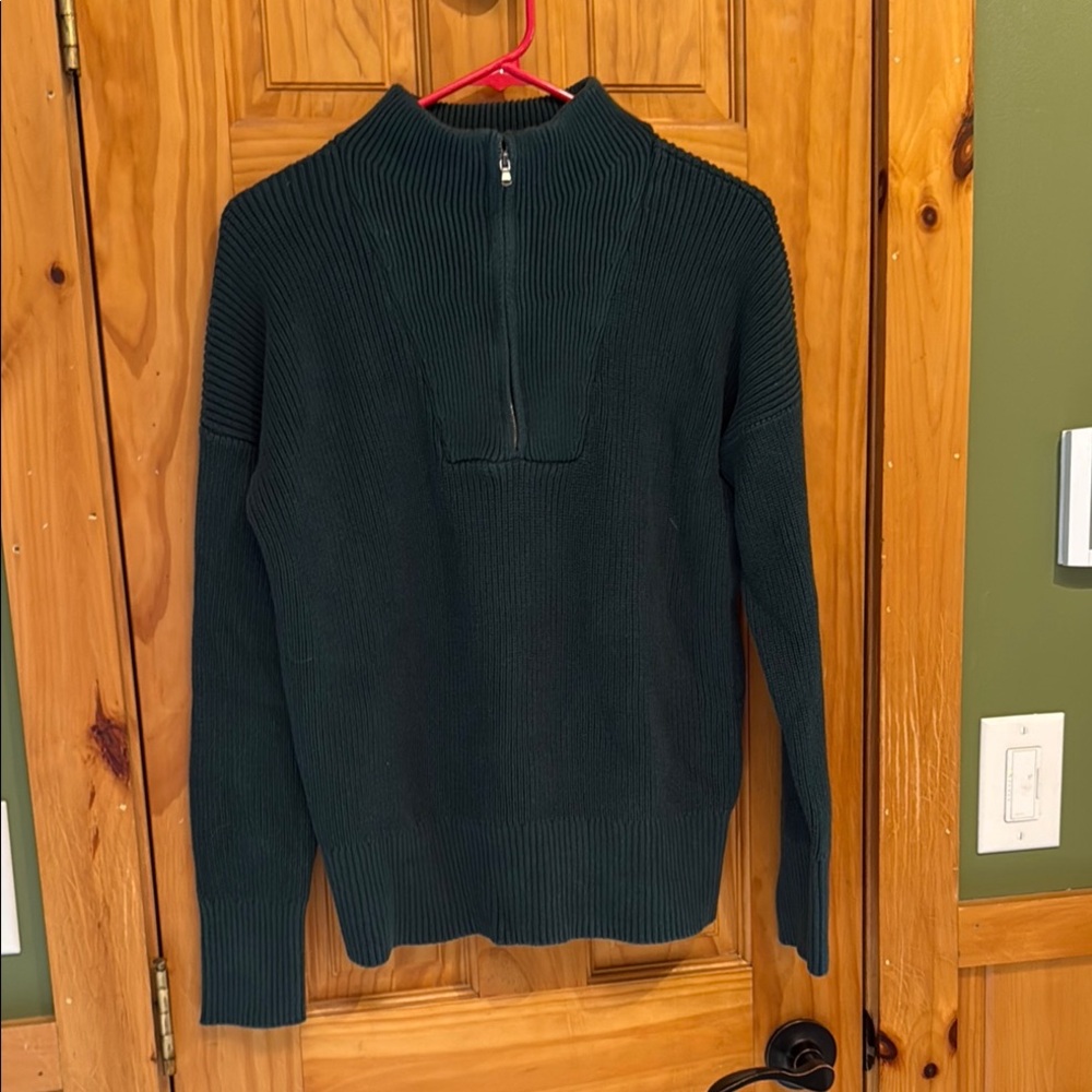 NWOT Lands' End Green 1/4 Zip Classic Ribbed Sweater Size Med (10-12)